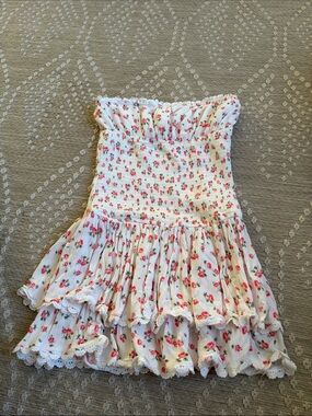 White Floral Strapless Tiered Sundress
